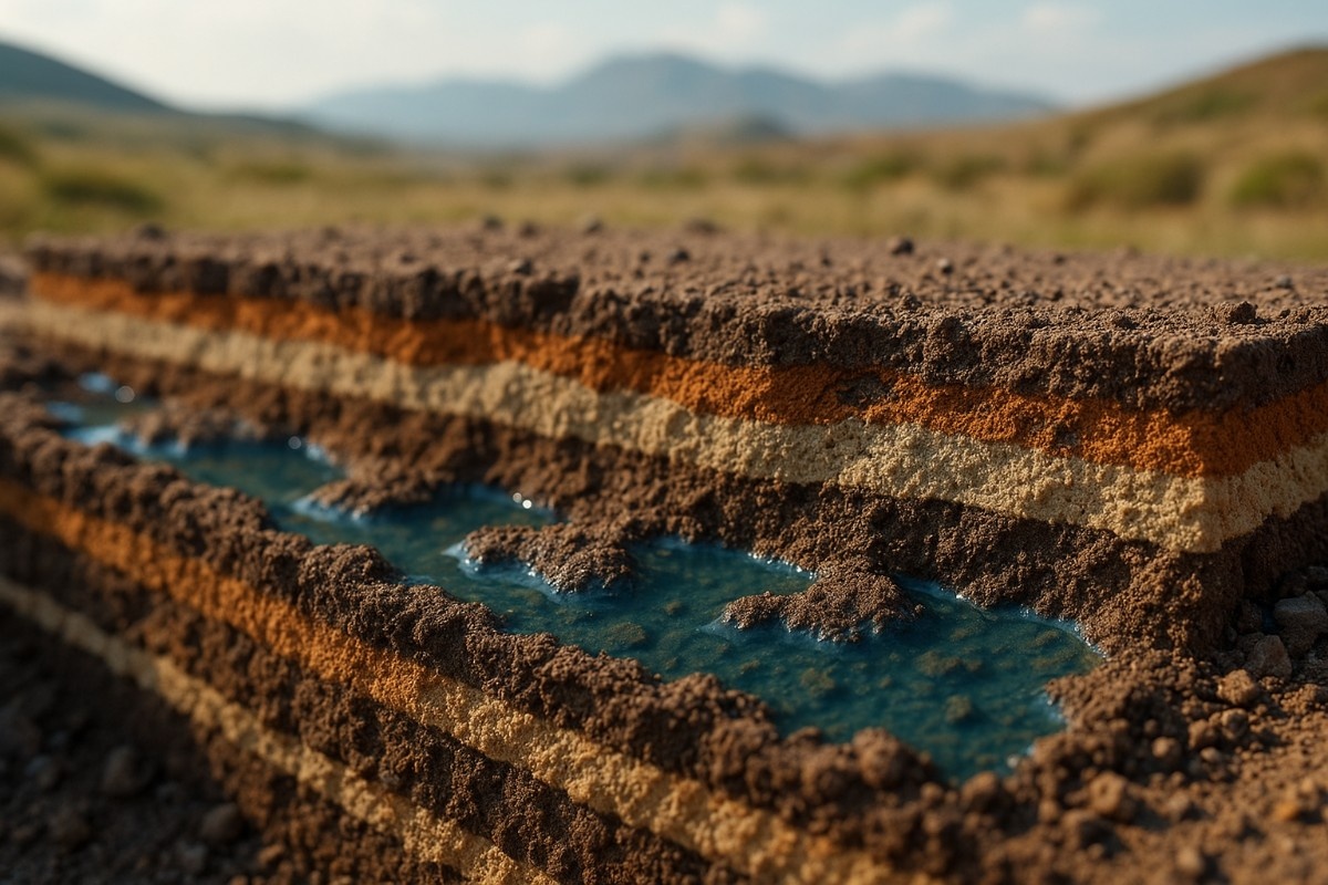 A serene view of a groundwater resource and trees
